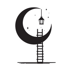 adder leaning on moon with lantern vector sketch art design illustration