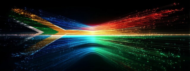 Digital Animation of South African Flag Waves with Futuristic Light Effects