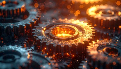 Gears ablaze in a fiery mechanism