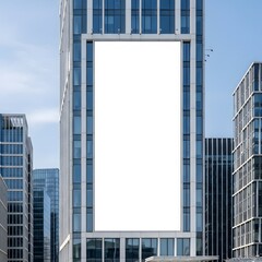 Obraz premium Blank billboard on a modern building in the city center on a sunny day
