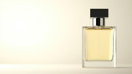 Perfume bottle on cream background