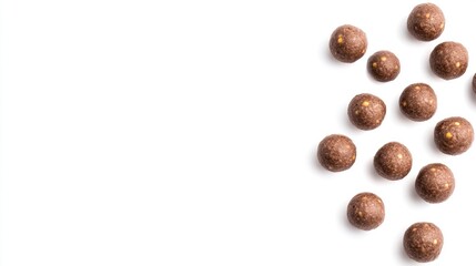 Naklejka premium Chocolate balls on white background flat lay