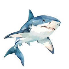 Watercolor depiction of a great white shark with detailed fins and teeth
