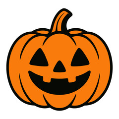 A pumpkin with a smiley face on it. The pumpkin is orange and black. It is a Halloween decoration. Vector.