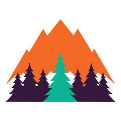 Obraz premium Colorful gradient mountain silhouette with pine trees for outdoor adventure and nature themes vector 
