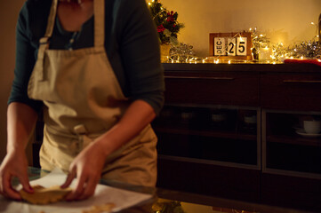 Baking Gingerbread Cookies in a Festively Decorated Kitchen for Christmas