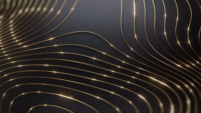 Elegant golden curved lines on dark background create a luxurious abstract texture perfect for premium design, branding, modern packaging