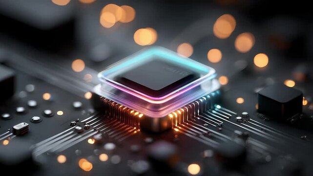 Colorful Chip on Circuit Board Shines Light of Technology