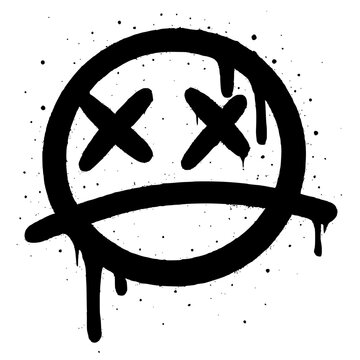 Edgy urban graffiti dead smiley face drips with bold, street art style design element for your project