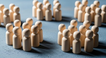 Wooden figures representing teamwork collaboration and business idea meetings
