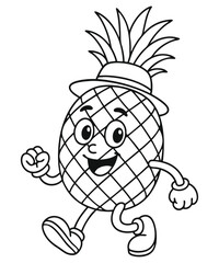 A black and white pineapple illustration line art of a coloring page