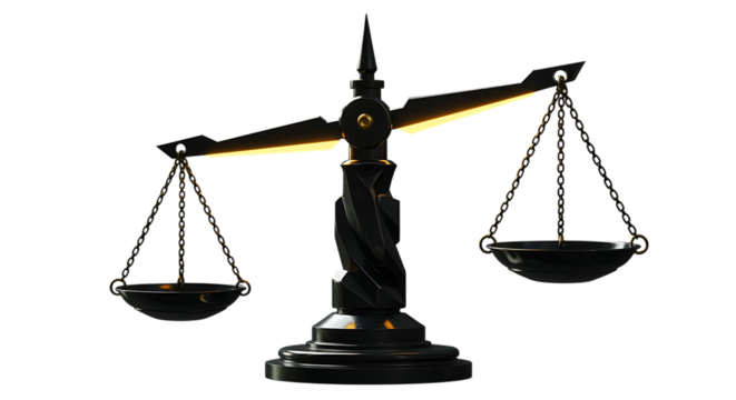 justice statue with scales and sword on transparent background