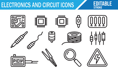 Digital engineering component icons for hardware, repair, and circuit design