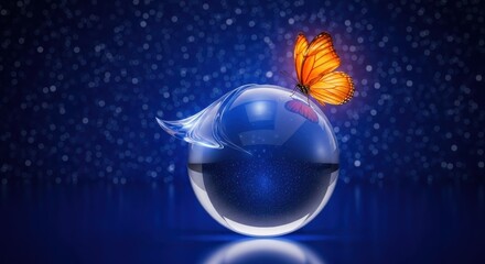 Dreamy glowing elephant spirit with butterfly emerging in magical blue atmosphere