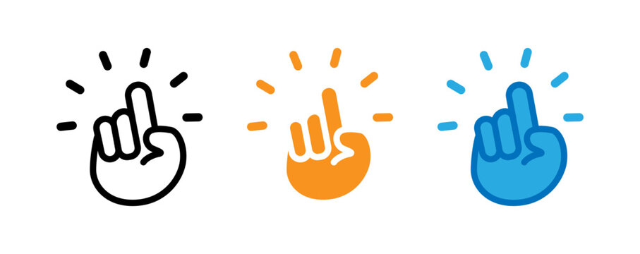 This image features three variations of a cartoon hand pointing upward with a spotlight effect emanating from the fingertip.