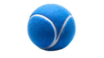 A vibrant blue tennis ball isolated on transparent background, perfect for sports enthusiasts and graphic designers looking for a clean and eyecatching element
