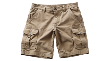 Khaki cargo short isolated on transparent background, a versatile and practical garment for casual wear, featuring multiple pockets for convenience and style