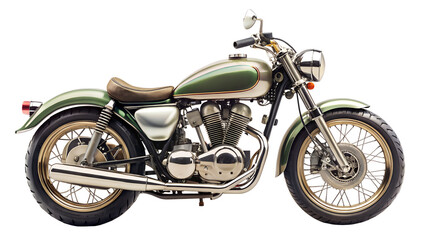Obraz premium Vintage green motorcycle isolated on transparent background, showcasing classic design and style, perfect for enthusiasts and collectors