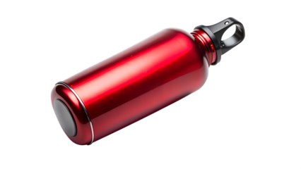 Sleek red aluminum water bottle isolated on transparent background, a stylish and durable way to stay hydrated during workouts and outdoor adventures
