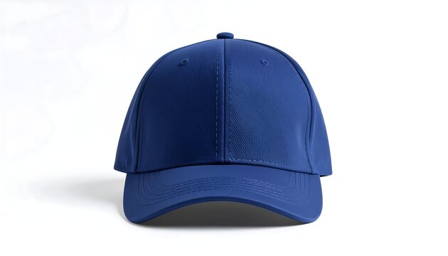 A solid cobalt blue baseball cap, front view, on white