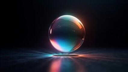 Abstract iridescent sphere, glowing neon light, dark background, futuristic, technology, energy, mystery, digital art, vibrant colors, 3D render.
