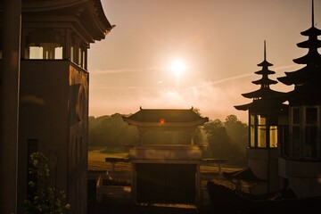 Sunrise at a traditional Chinese temple building