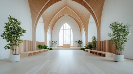 Serene modern sanctuary with natural wood and ample light