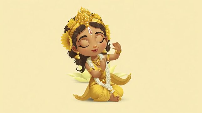 Cartoon Character of Hindu Goddess in Golden Dress