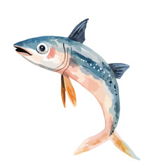 Watercolor Illustration of a Leaping Mackerel with Peach Tail