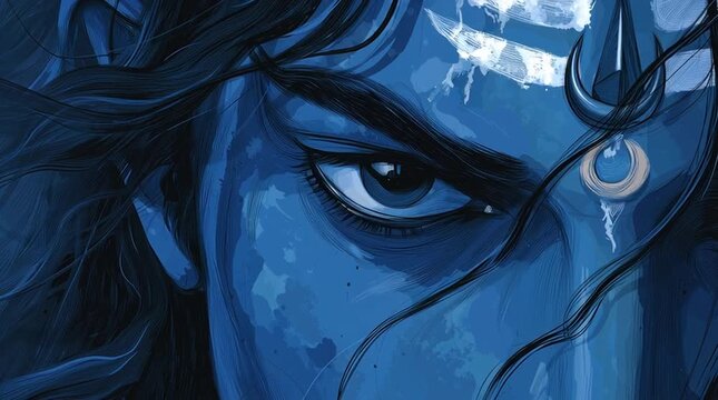 Intense Gaze of Lord Shiva with Crescent Moon