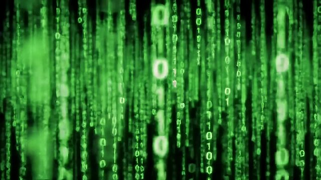 Abstract Digital Rain Animation: A cascade of binary code streams for Futuristic and Technology