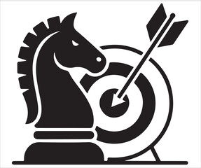 Silhouette of chess knight with target and arrow illustration