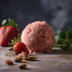 Delicious Strawberry Ice Cream with Almonds