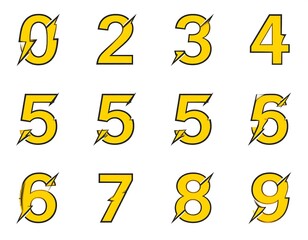 Bold yellow numbers with lightning bolt design