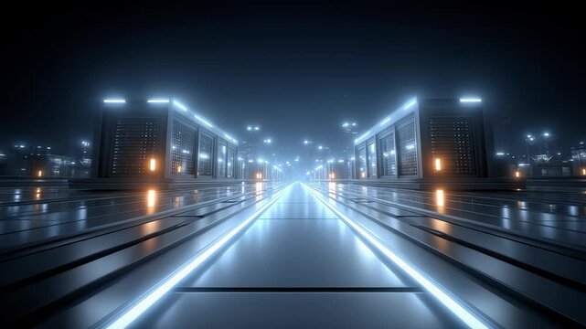 Futuristic Data Center Corridor with High-Tech Feel