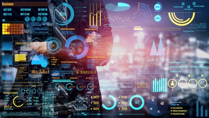Fototapeta premium Data analytics and big data strategy for real-time analytics, predictive data modeling, business intelligence analytics, and data-driven decision-making in modern digital businesses. Thunk