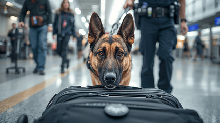K9 unit dog sniffing luggage at airport security
