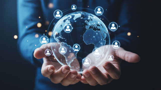 Global Network Connection with People Icons Around the World for Communication and Business