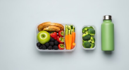 Healthy Lunch Box with Fruits and Vegetables.