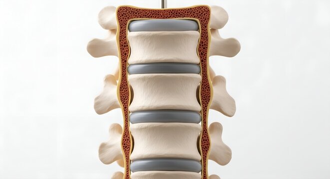 Detailed anatomical model of the human spine showing vertebrae and spinal cord