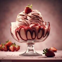 Decadent Strawberry Ice Cream Sundae in Glass Bowl