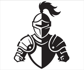 Medieval knight silhouette in full armor with plume helmet