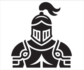 Silhouette of medieval knight in armor helmet with plume symbol of warrior hero bravery honor tradition chivalry protection strength royalty legend historic battle illustration