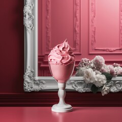 Pink Whipped Cream Dessert in Elegant Setting