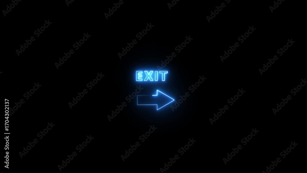 Wall mural animated of exit text with arrow animation.right arrow icon with neon exit text animation on black b