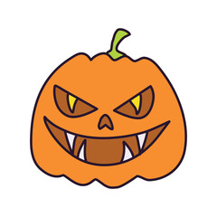 Creepy Halloween Pumpkin Silhouette. Jack O Lantern with Fangs and Evil Eyes Vector