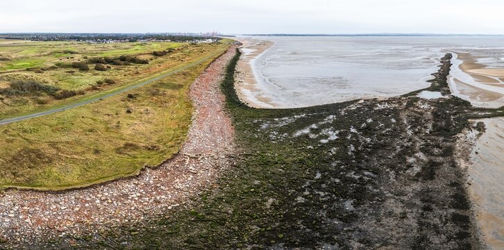 Crosby beach aerial panorama