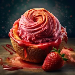 Strawberry Swirl Ice Cream in a Pastry Bowl