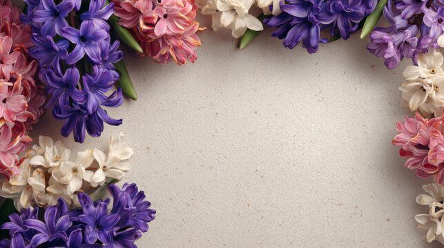 blank nowruz wishcard hyacinth flowers spring palette traditional festive elements no text culturally respectful and adobe stock compliant