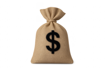 Big canvas money bag with dollar sign on transparent background